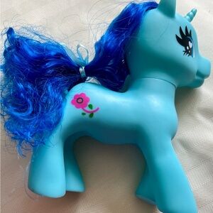 Vintage Unicorn My Little Pony Big Eyes Flower 1982 Blue Hair L-14-82 Head turns